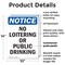 Signmission No Loitering Or Public Drinking OSHA Notice Sign, Plastic, 10in W x 14in L, 2PK OS-2PACK-NS-P-1014-V-14699 - alternate 2